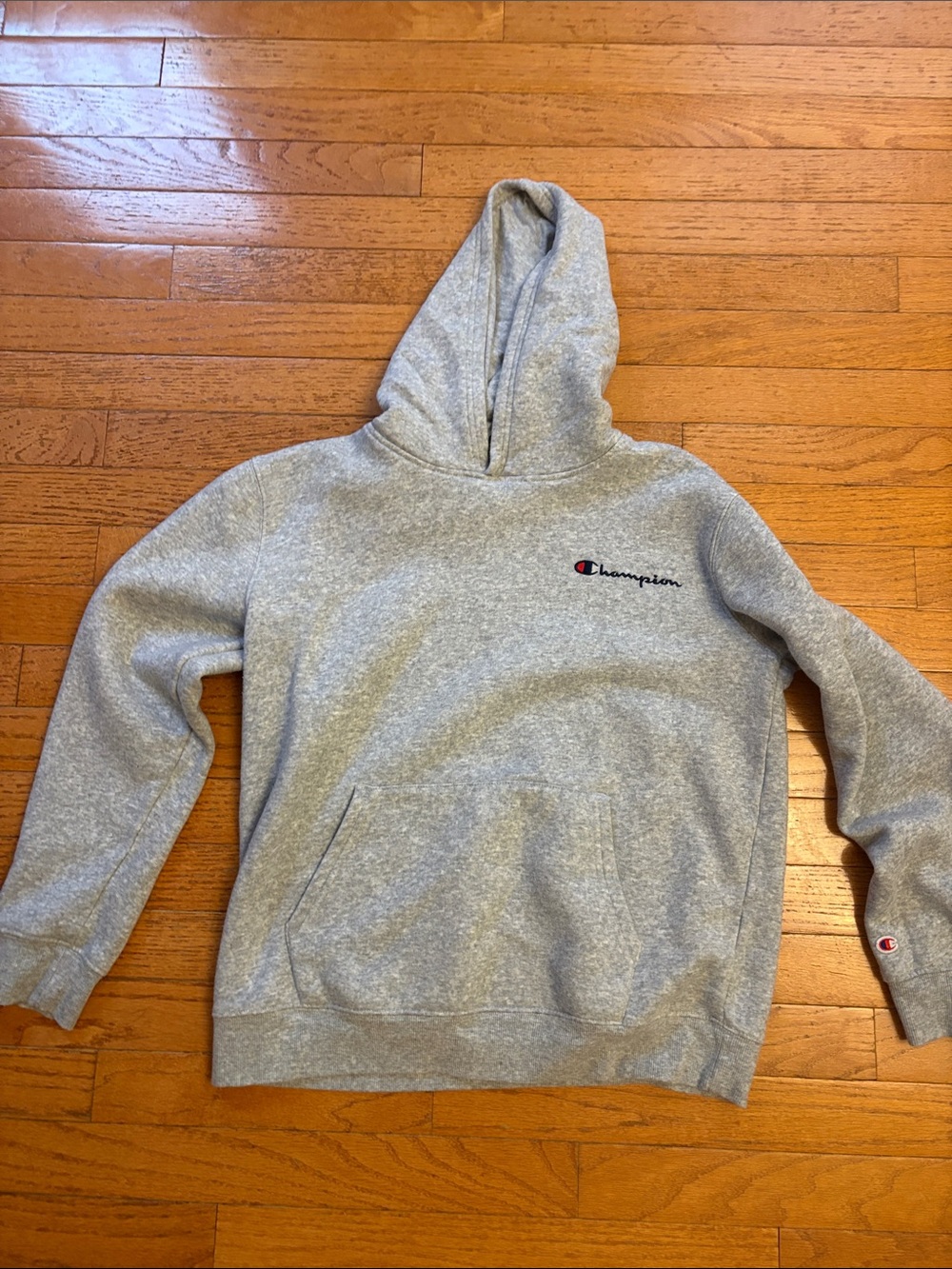 Champion Kids Light Gray Hooded Sweatshirt with Script Logo